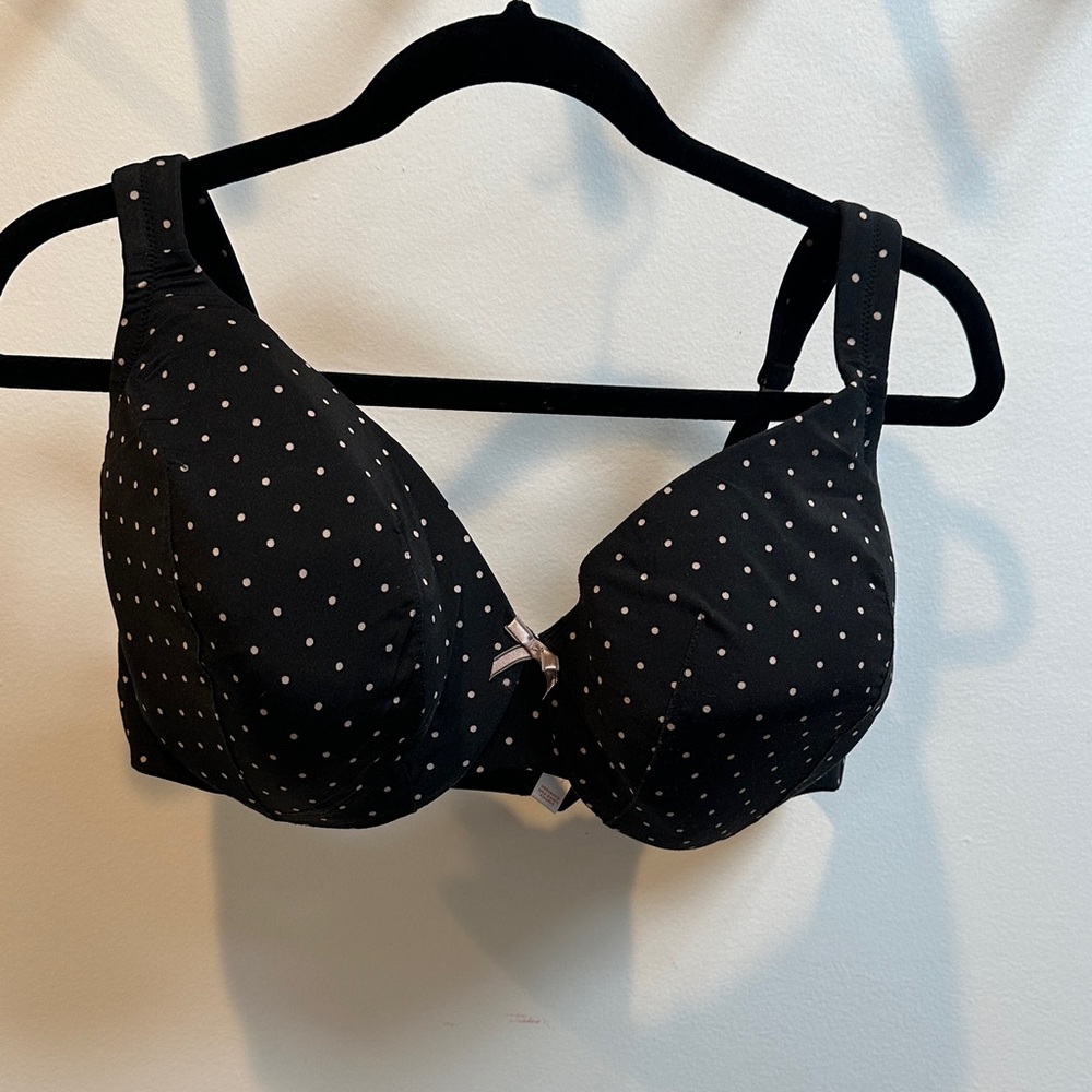 Cacique‎ Black Polka Dot Full Coverage Underwire Bra 44D Adjustable Straps